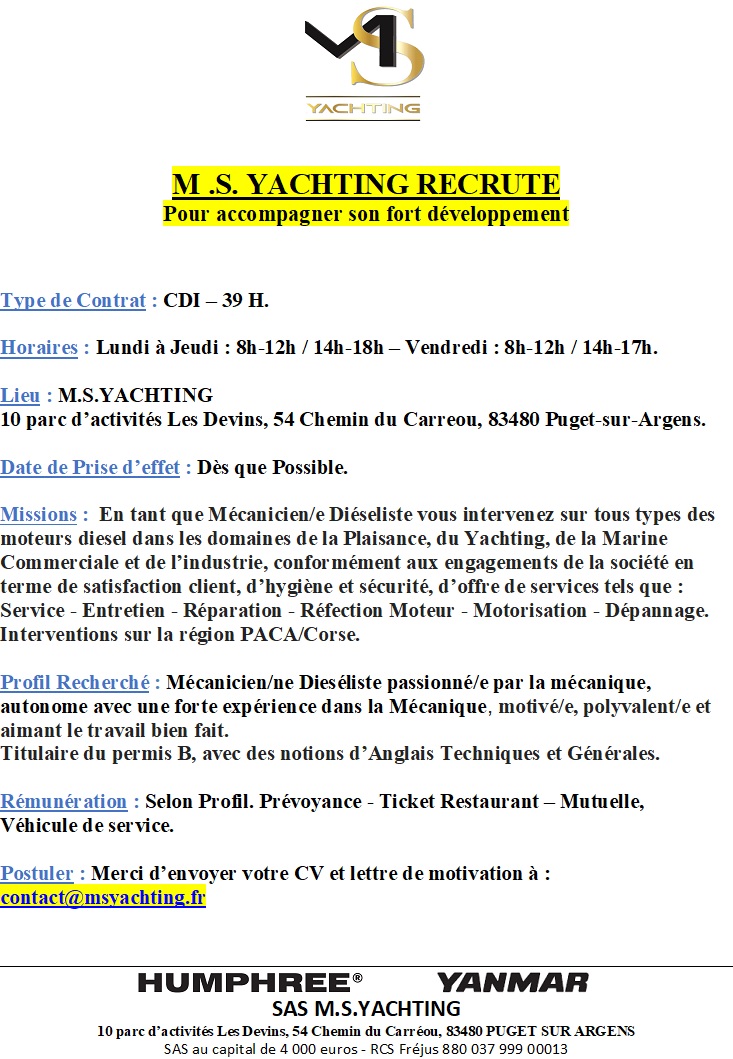 RECRUTEMENT DE MSYACHTING https://www.msyachtingvar.com/
